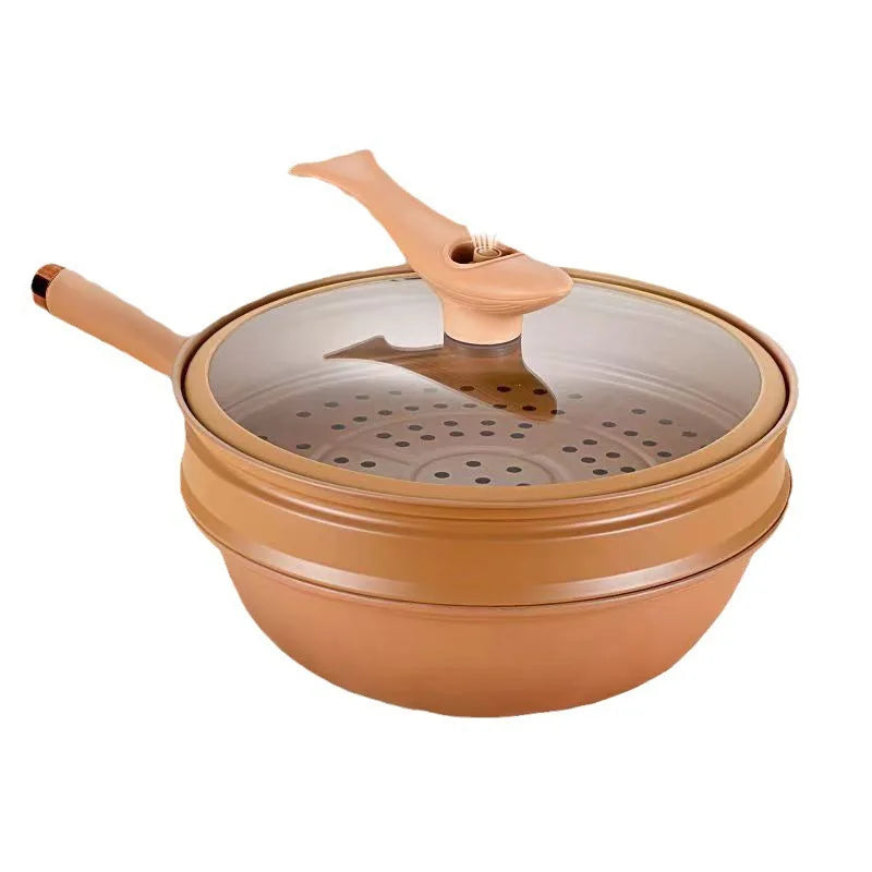 Elite Non-Stick Clay Wok with Steamer Basket
