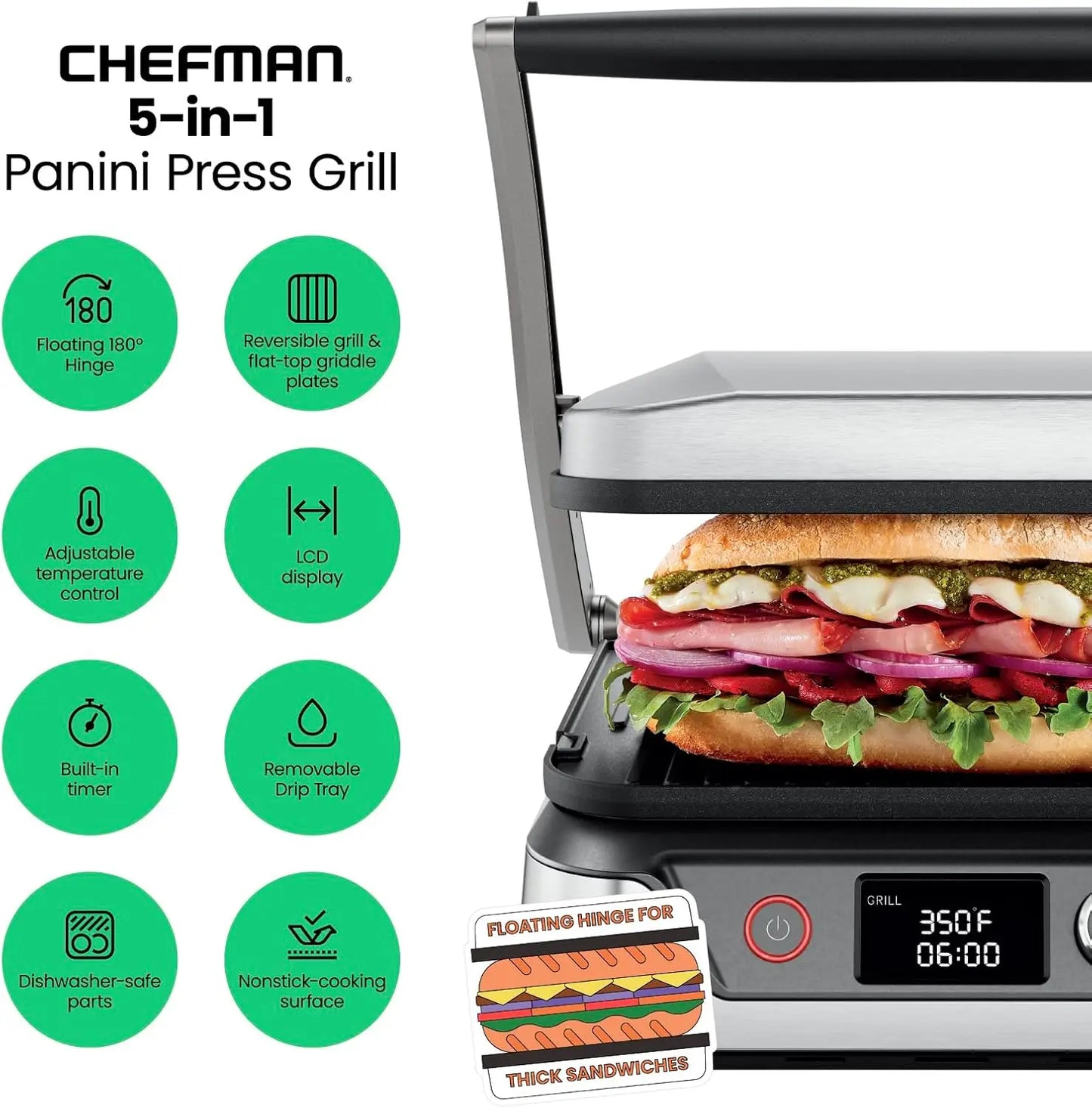 5-in-1 Digital Panini Press Grill
