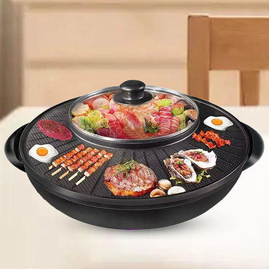 Round Electric Grill with Hot Pot