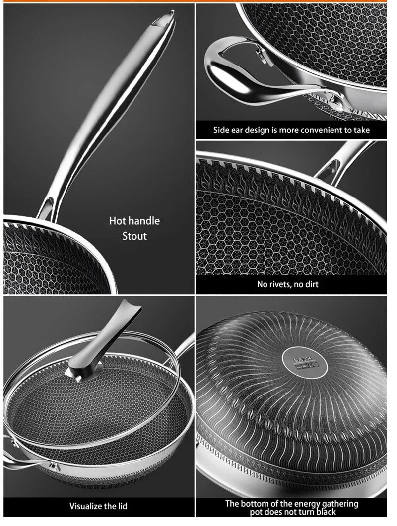 Premium Non-Stick Double-Sided Honeycomb Stainless Steel Frying Pan