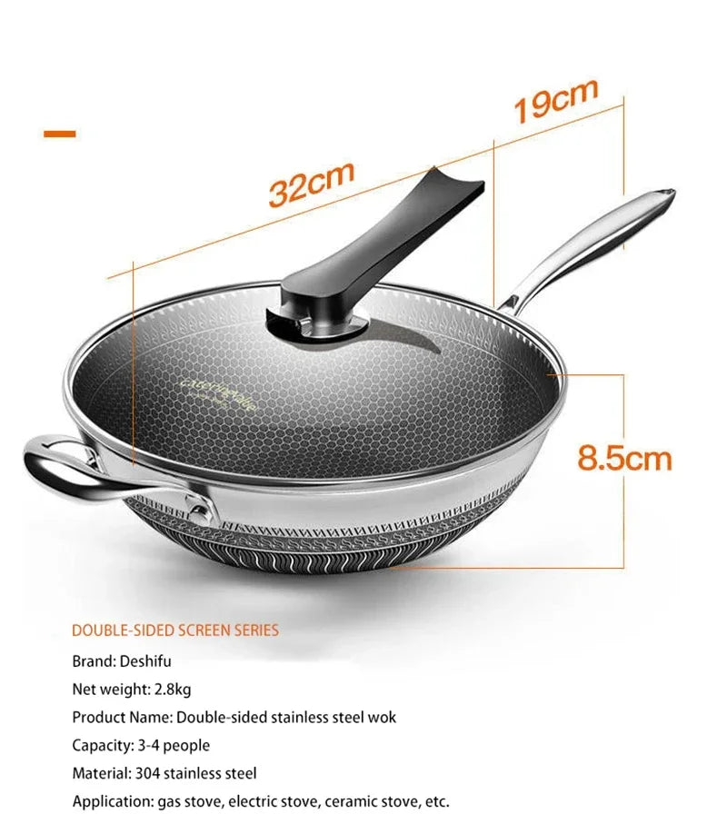 Premium Non-Stick Double-Sided Honeycomb Stainless Steel Frying Pan