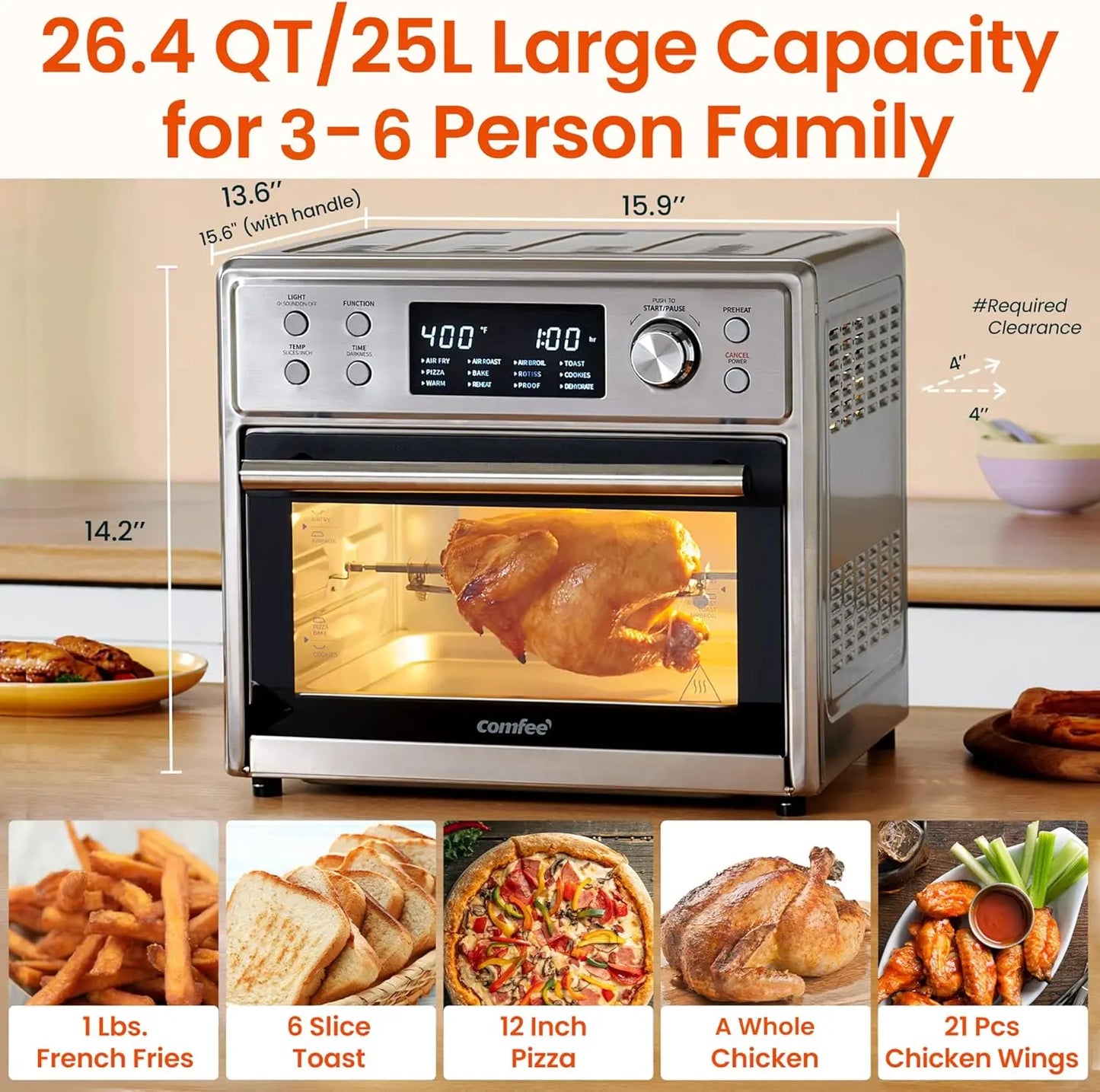 Toaster Oven Air Fryer Combo, 12-in-1 Air Fryer Oven