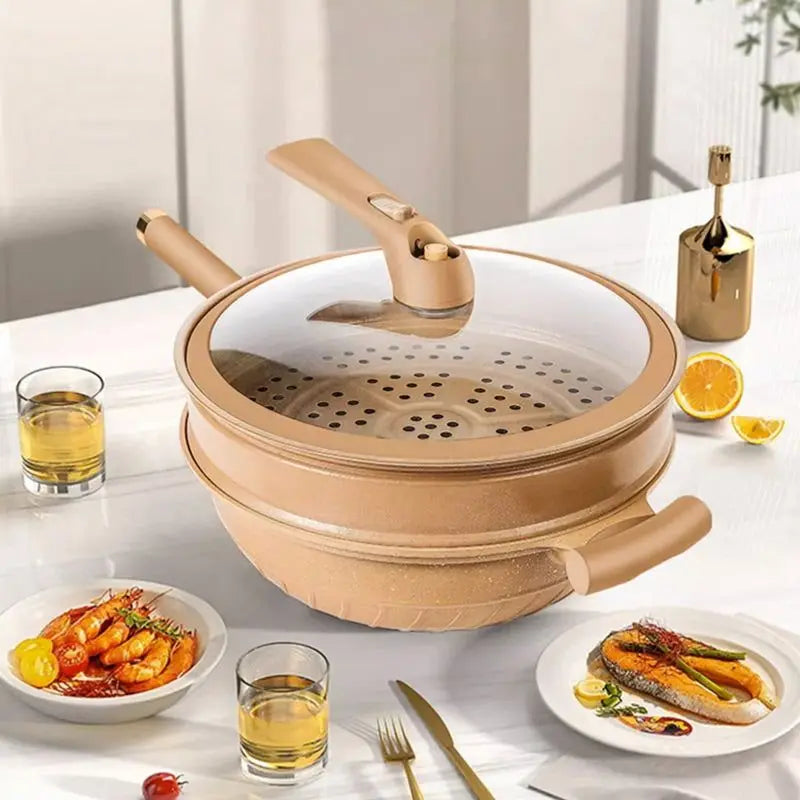 Non-Stick Clay Wok With Steamer Basket