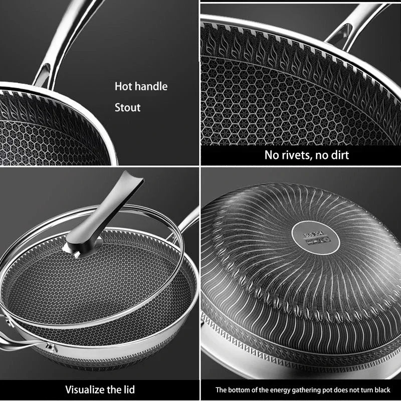 Premium Non-Stick Double-Sided Honeycomb Stainless Steel Frying Pan