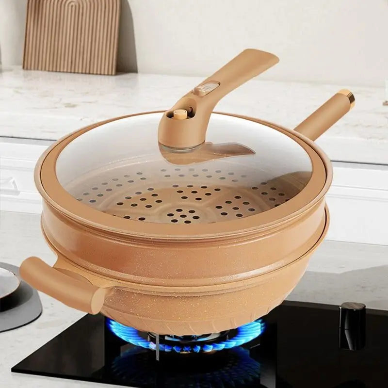 Non-Stick Clay Wok With Steamer Basket